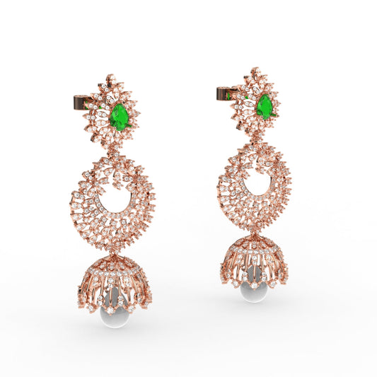 Luxurious Diamond Cluster and Pearl Jhumka
