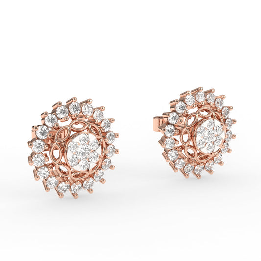 Lavish Floral Diamond Stud Earrings
