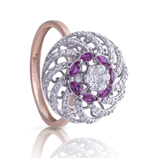 Ornate Floral Ruby Diamond Ring