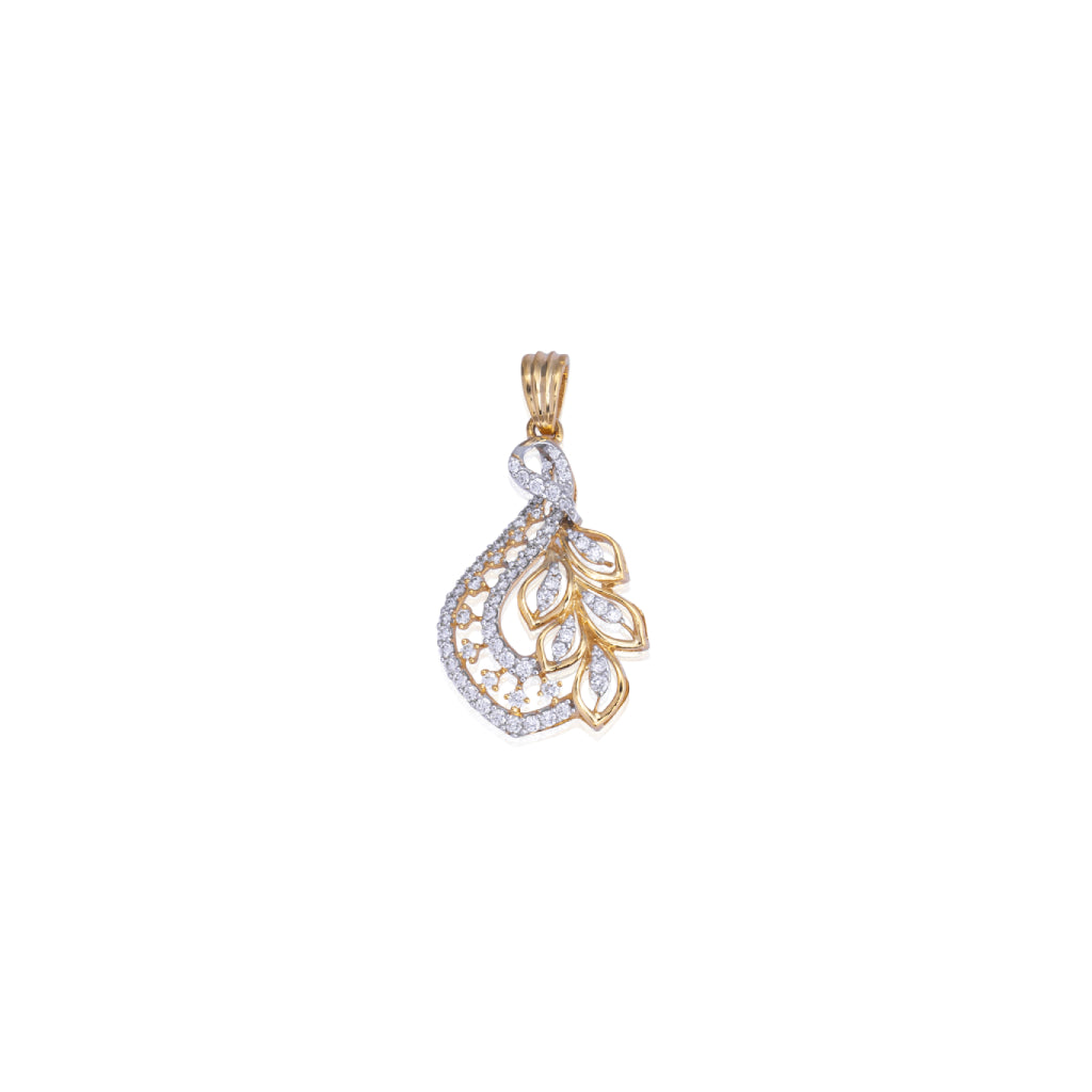 Gleaming Leaf Diamond Pendant Earring Set