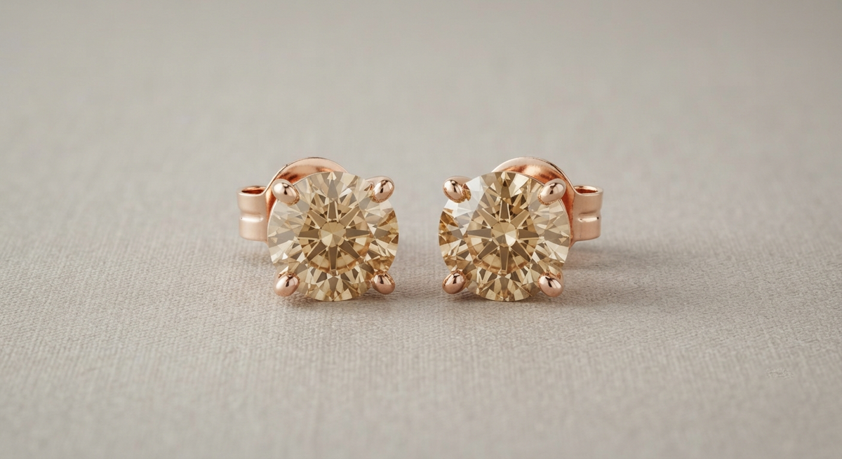 2ct Champagne Diamond Solitaire Stud