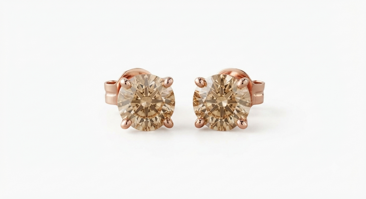 1ct Champagne Diamond Solitaire Stud