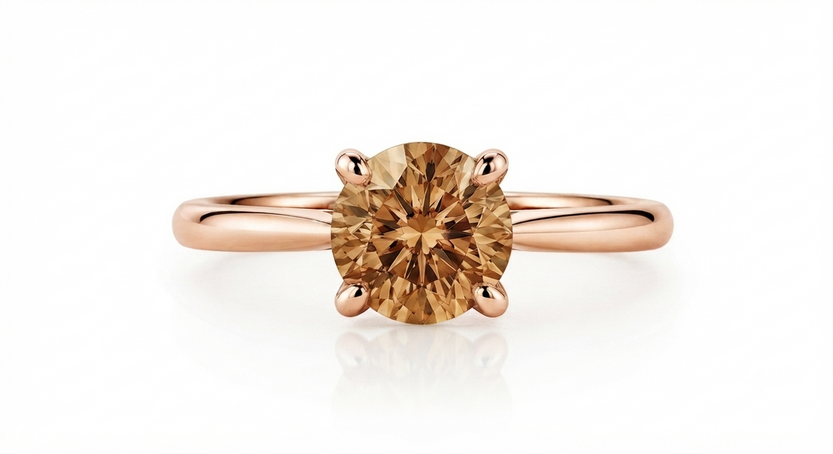 Champagne diamond round solitaire ring