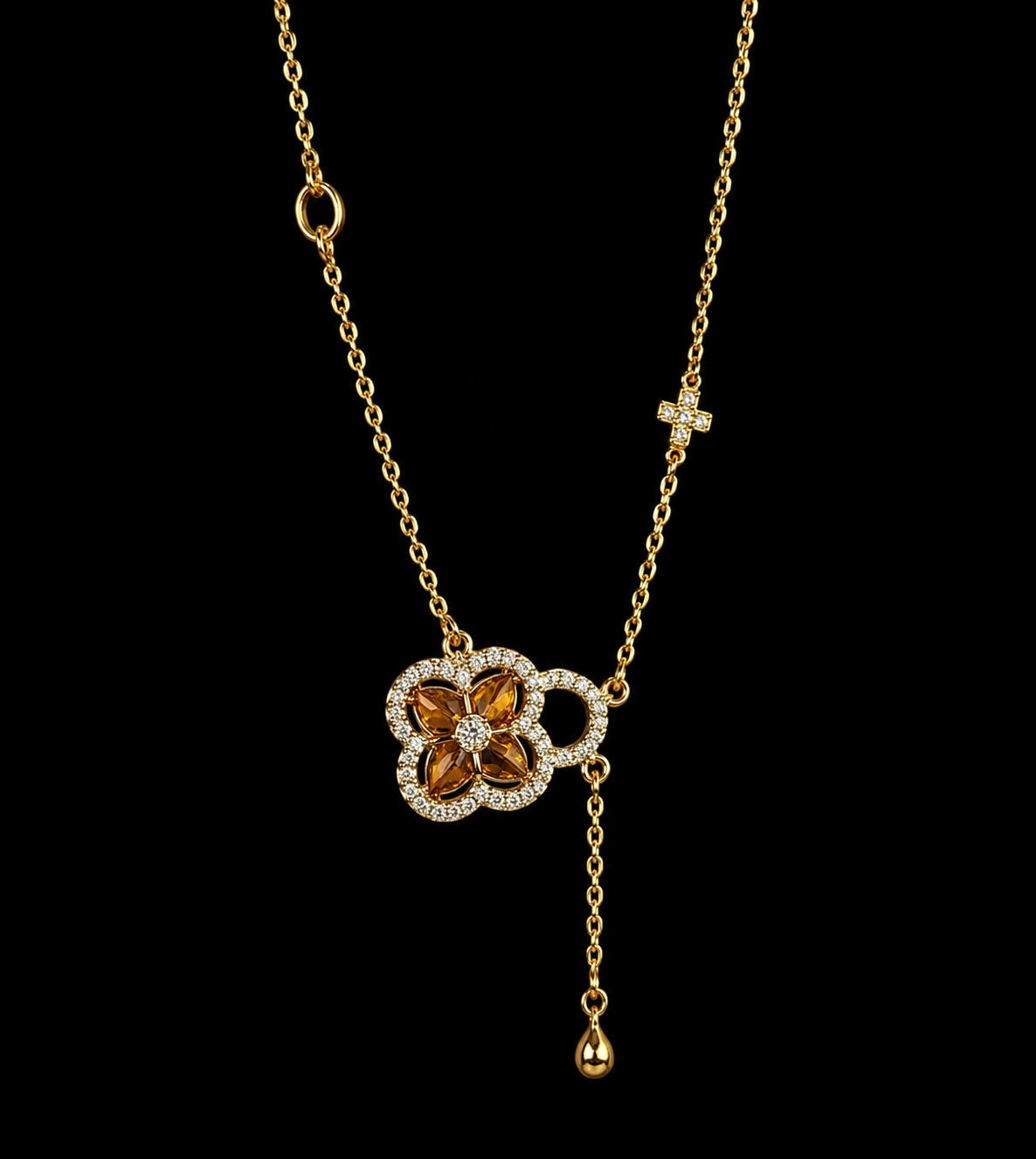 Aurum Clover Droplet Diamond Chain