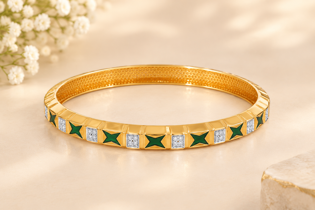 Celestial Black Enamel & Diamond Kada