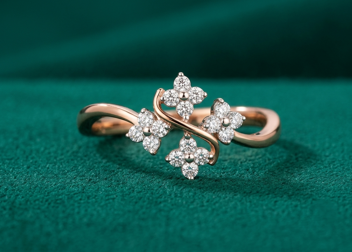 Elegance meets simplicity in the Whitley Diamond Ring, showcasing four small diamonds on a polished gold band perfect for a subtle, sophisticated sparkle.