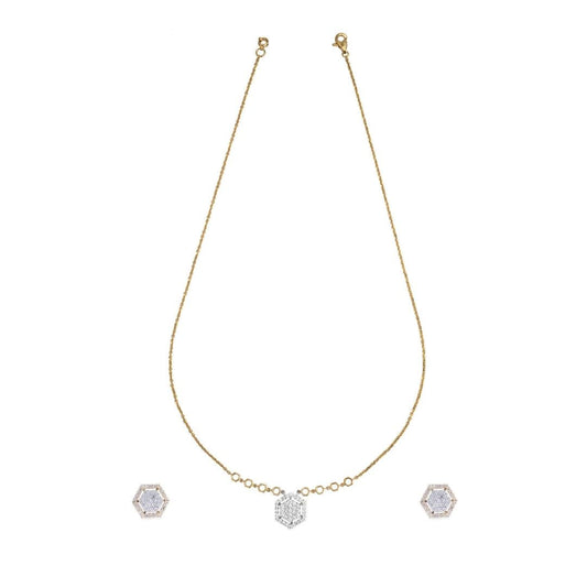 Hexagon Diamond Pendant Chain Set