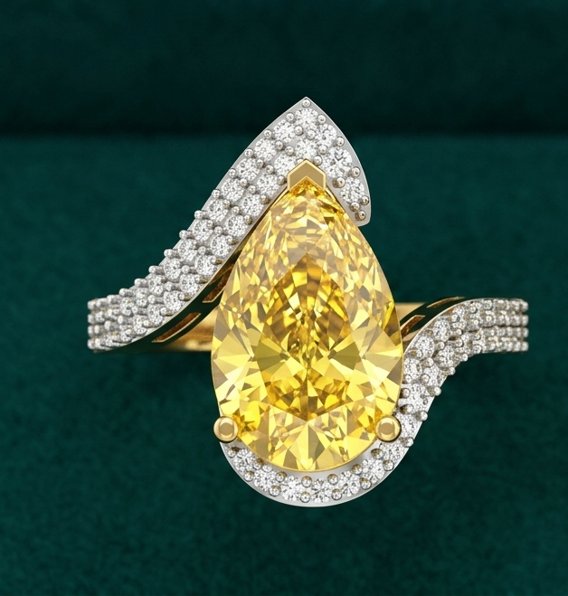 1ct Pear Shape Yellow Diamond Ring