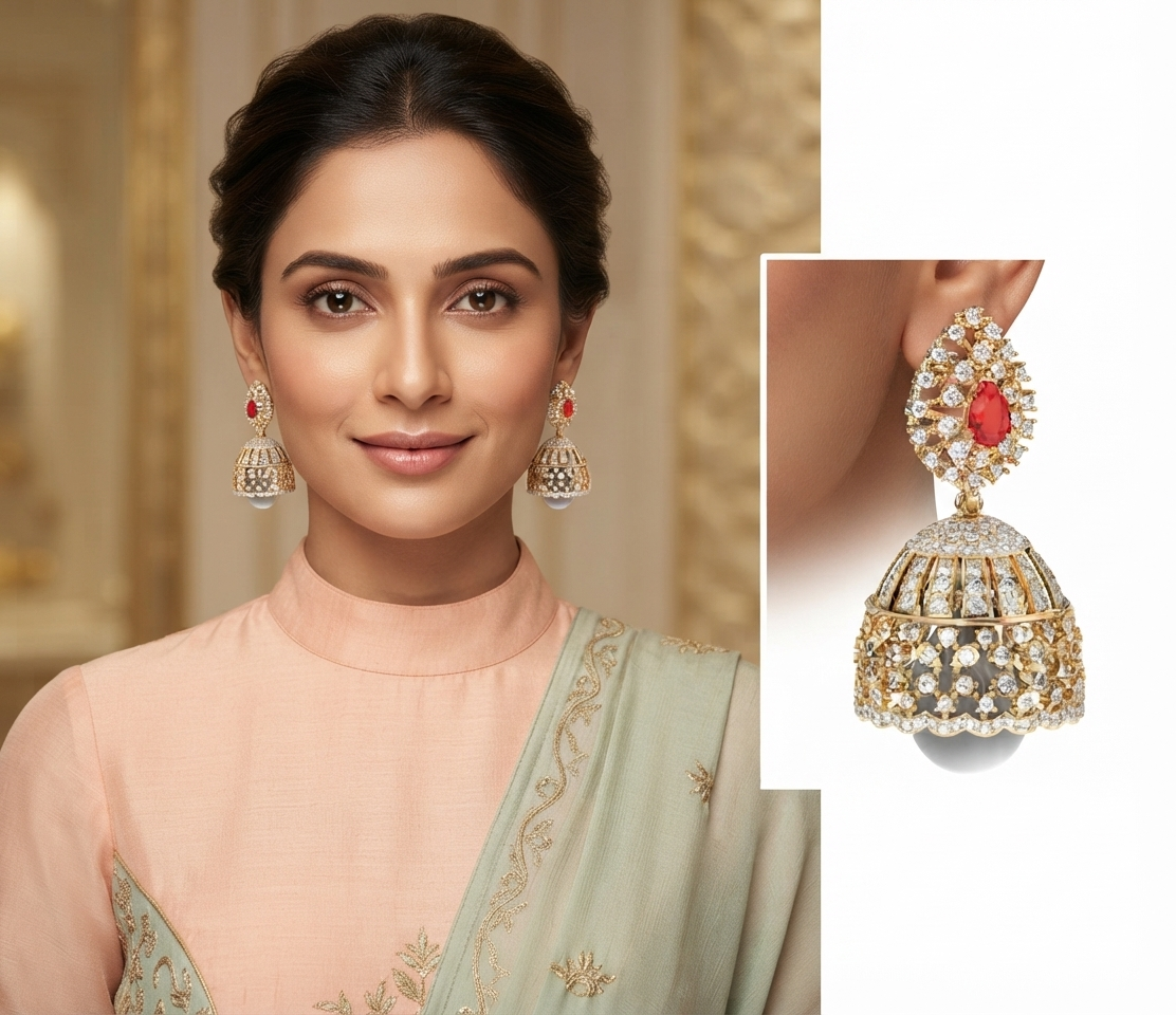 Blossom Ruby and Pearl Jhumkas