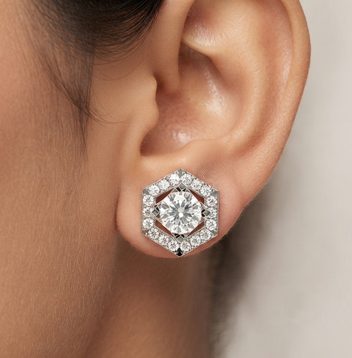 Modern Round Diamond Halo Stud