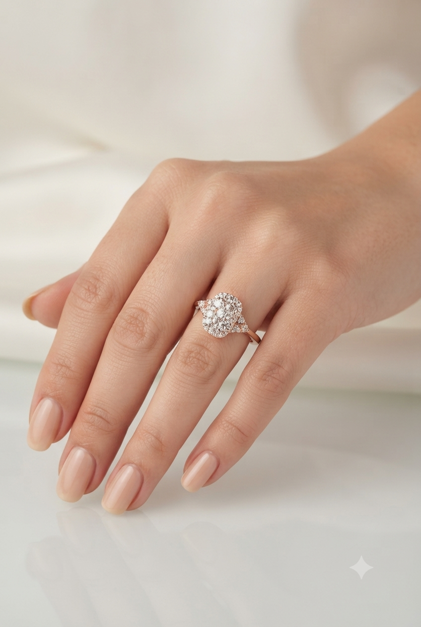 ornate ovoid diamond ring