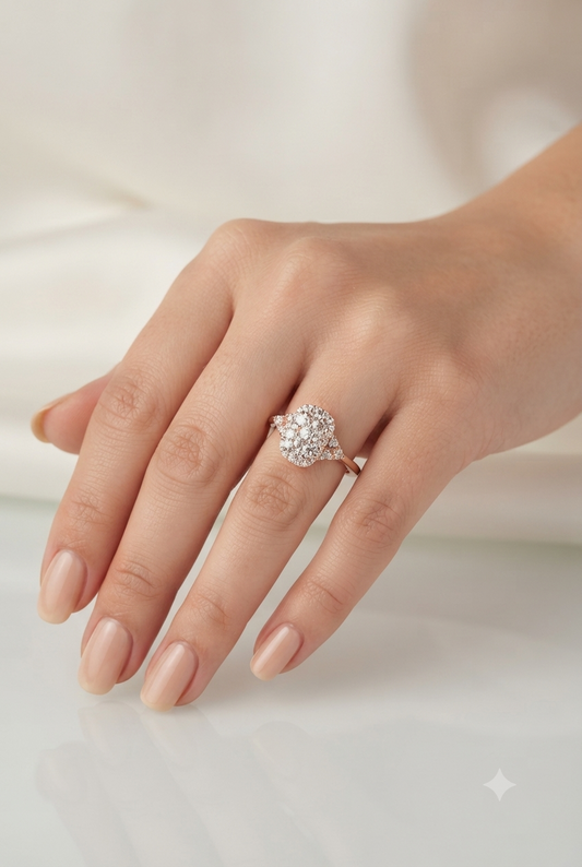 ornate ovoid diamond ring