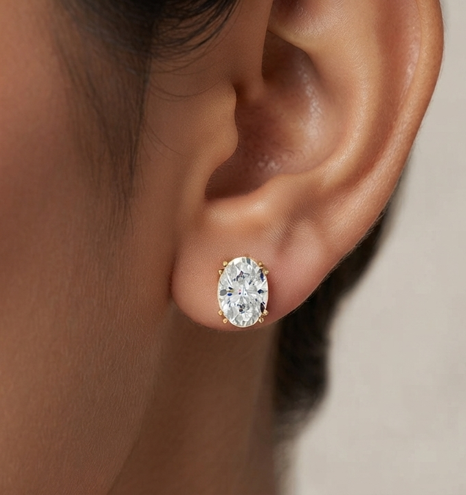 Oval Shape Solitaire Earring