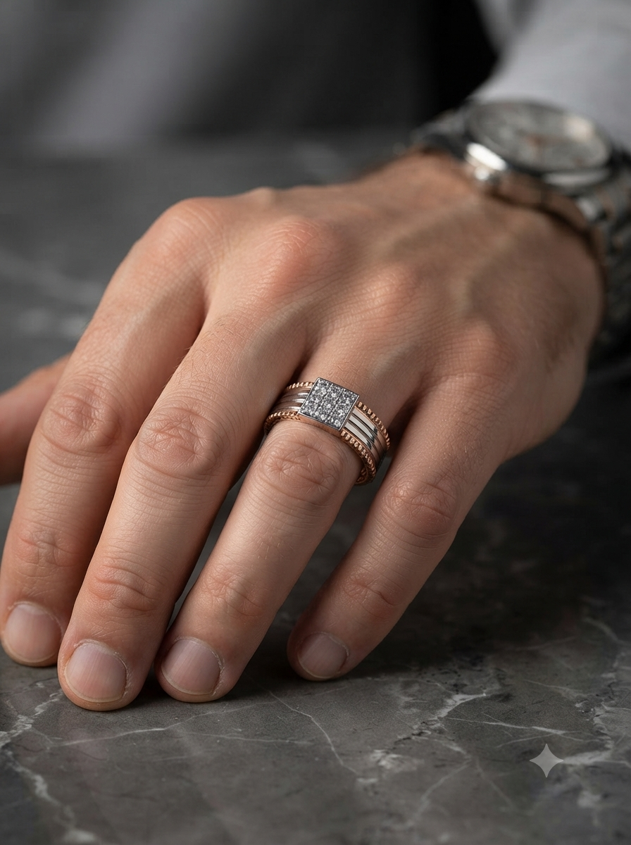 Dual Tone Square Diamond Ring