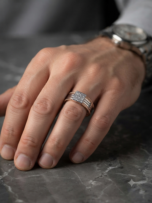 Dual Tone Square Diamond Ring
