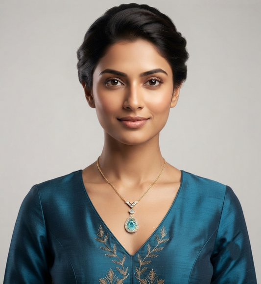 Blue pear diamond pendant chain
