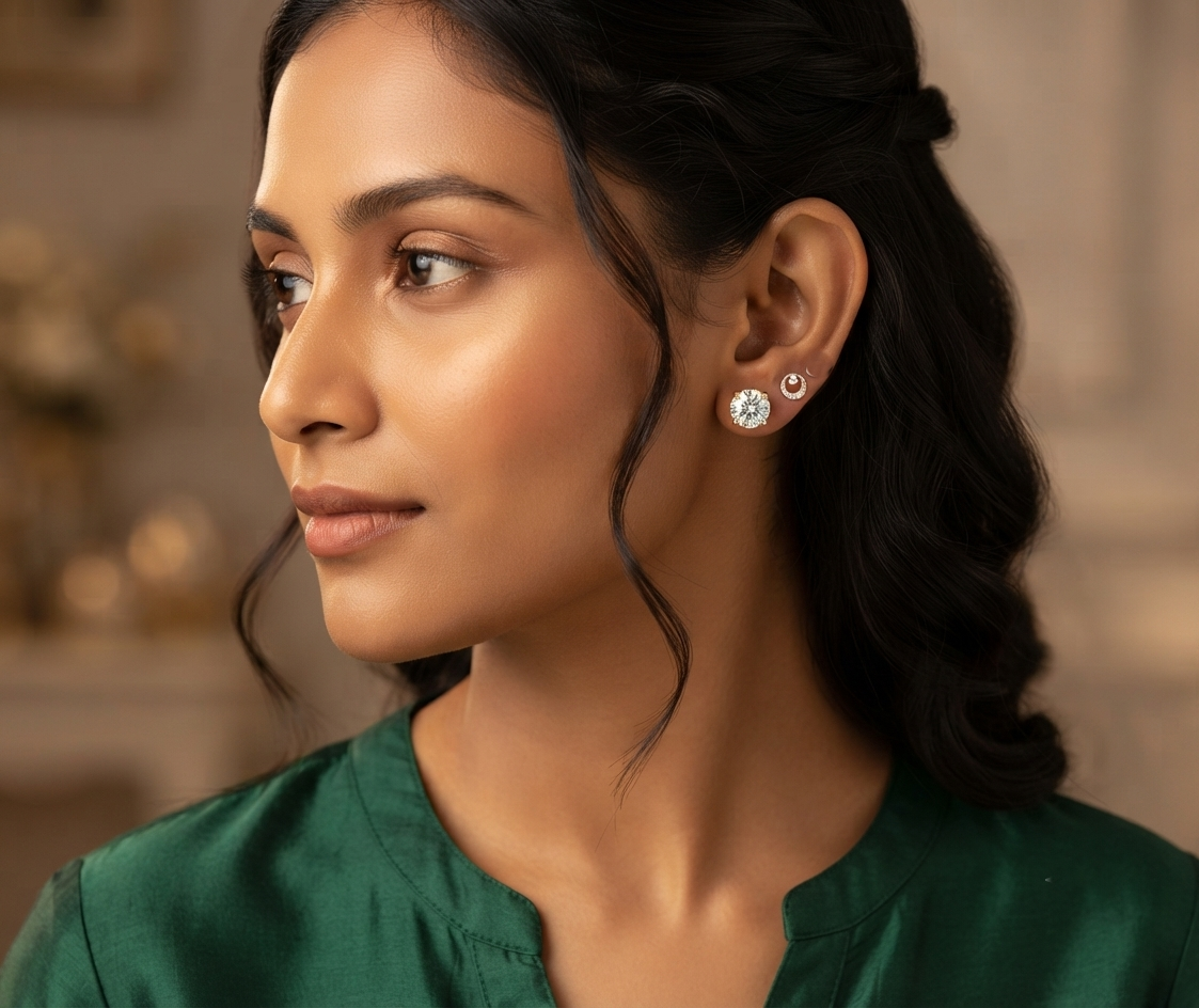 Tiny Moonbeam Diamond Studs