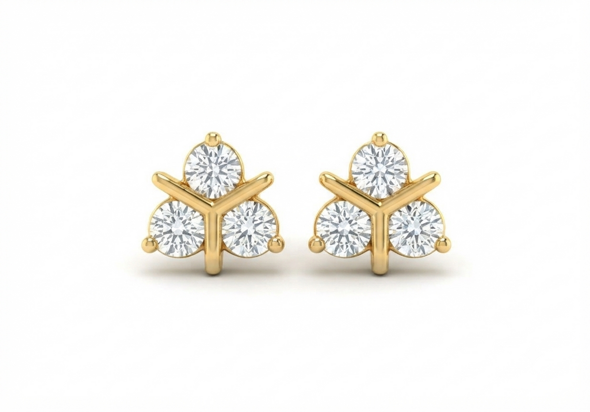 Kalyani Three-Stone Diamond Stud