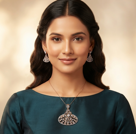 shimmering shell pendant earring set