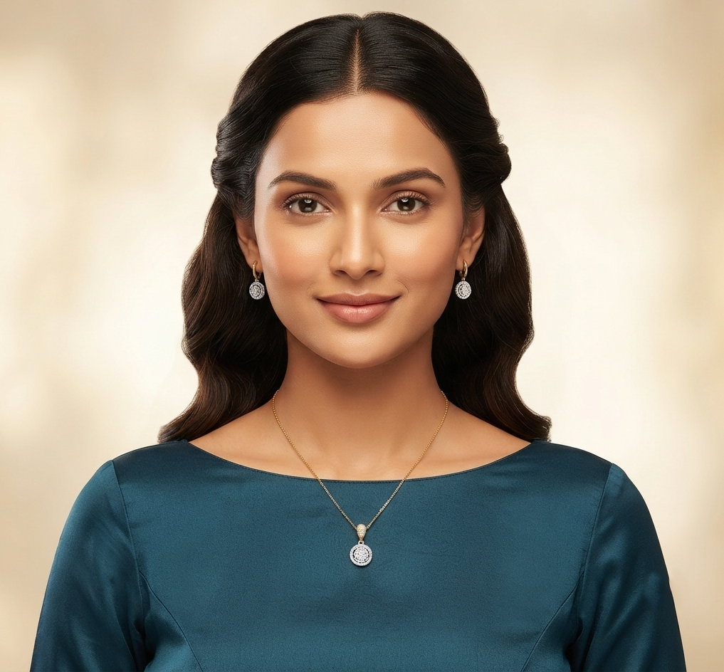 Encircled Glam Diamond Pendant Earring Set