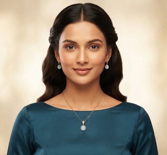 Encircled Glam Diamond Pendant Earring Set