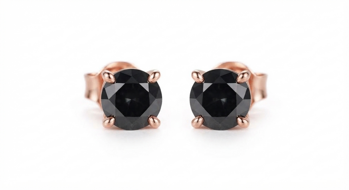 1ct Black Diamond Solitaire Stud