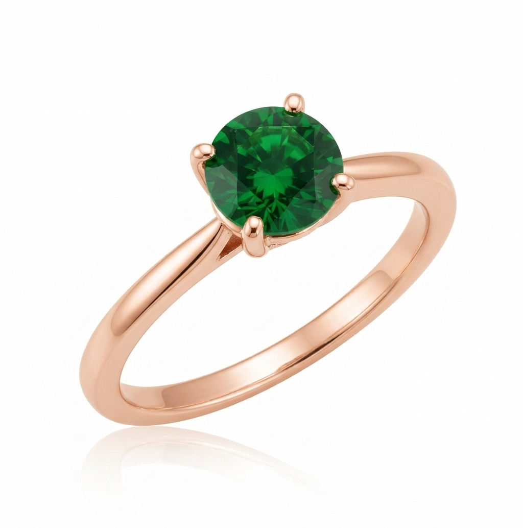 Green diamond round solitaire ring