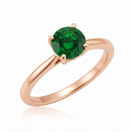 Green diamond round solitaire ring