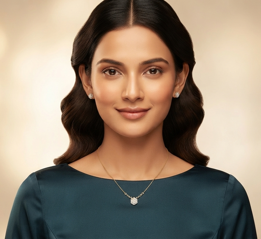 Hexagon Diamond Pendant Chain Set