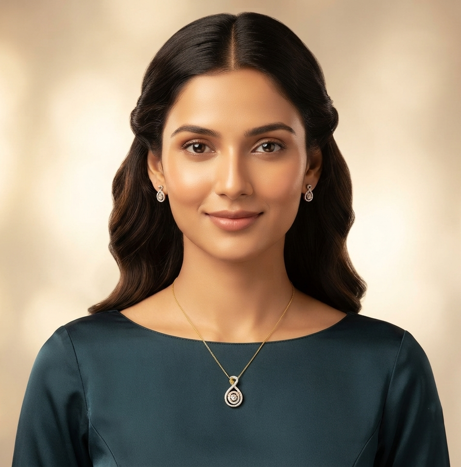 Curved Diamond Pendant Set