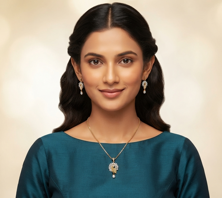 Royal Peacock Diamond Pendant Set