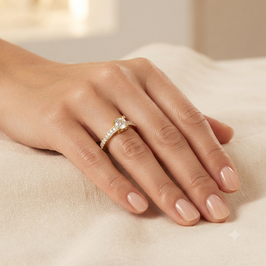 Solitaire Diamond Pave Band Ring