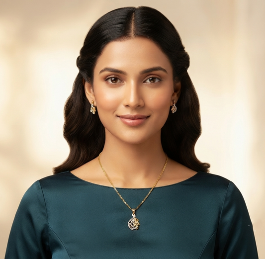 Gleaming Leaf Diamond Pendant Earring Set