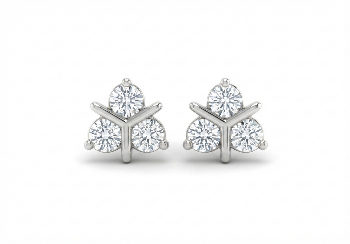 Kalyani Three-Stone Diamond Stud