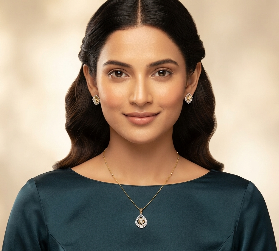 Deco Diamond Pendant Set