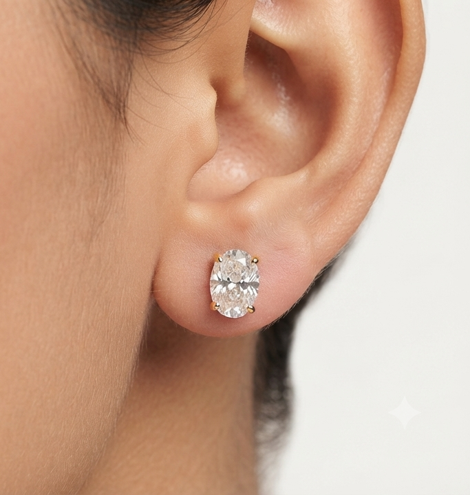Oval Solitaire Diamond Stud