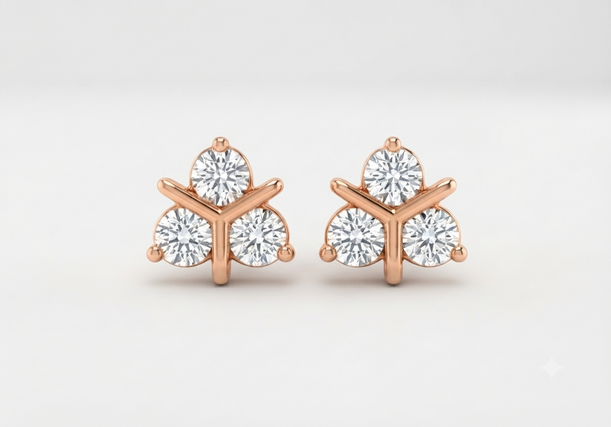 Kalyani Three-Stone Diamond Stud