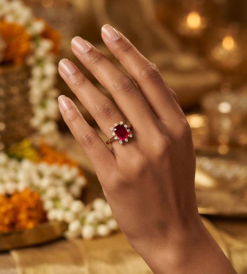 Maharani Halo Ruby Ring