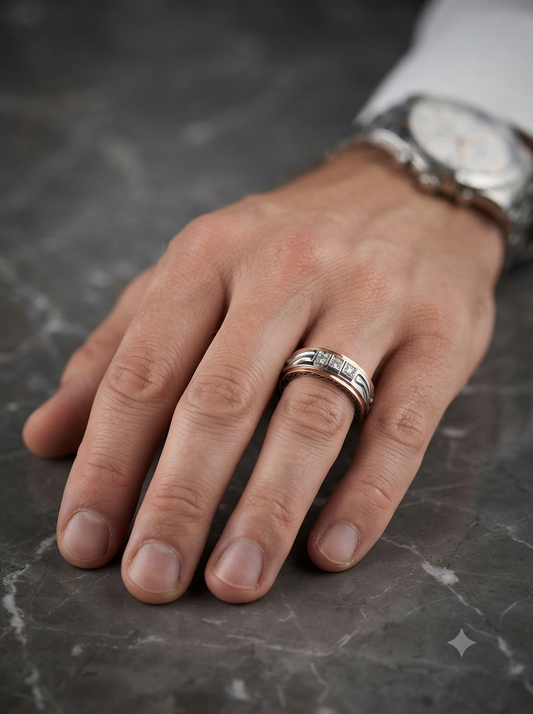 Two Tone Engrave Diamond Ring