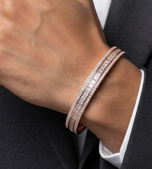 Three Row Diamond Men's Kada