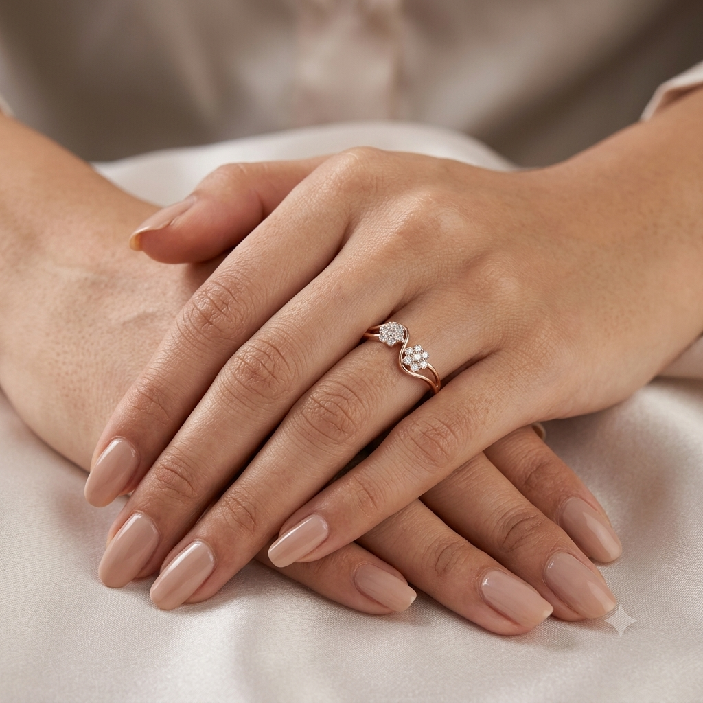 Double Blossom Curve Diamond Ring