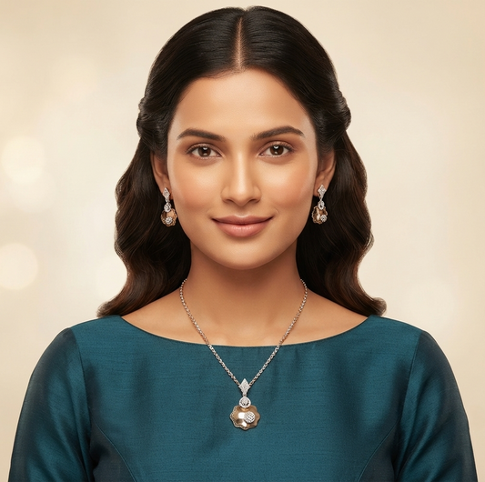 Asteria Diamond Pendant Earring Set