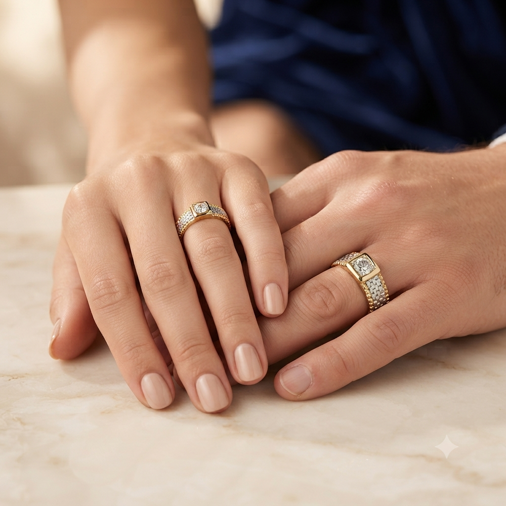 Half Eternity Diamond Couple Rings