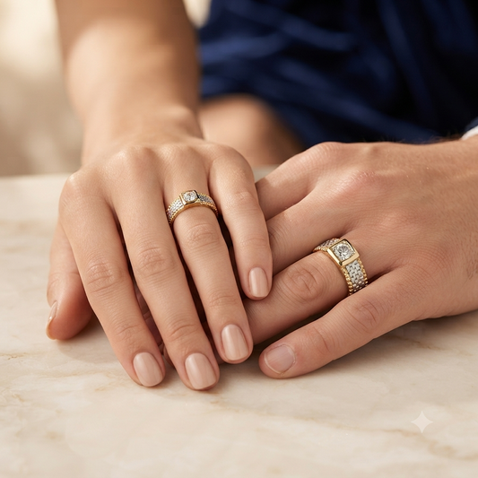 Half Eternity Diamond Couple Rings