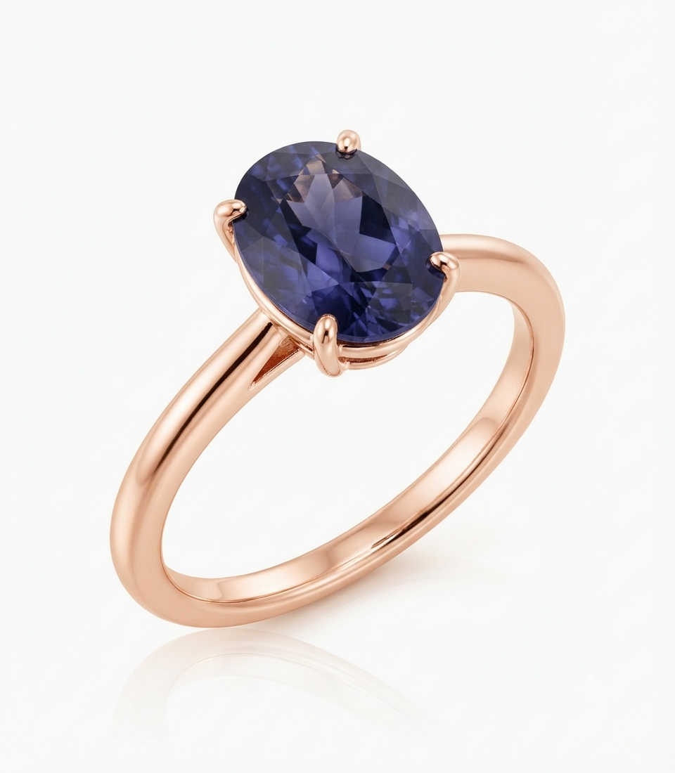 Blue Diamond Oval Solitaire Ring