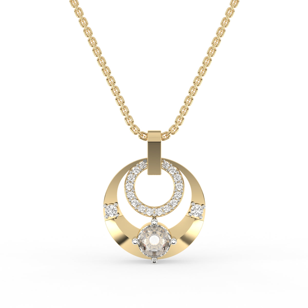 Shimmering two circle diamond pendant