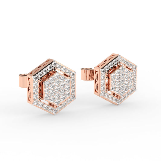 Classic Hexagon Shaped Round Diamond Halo Studs