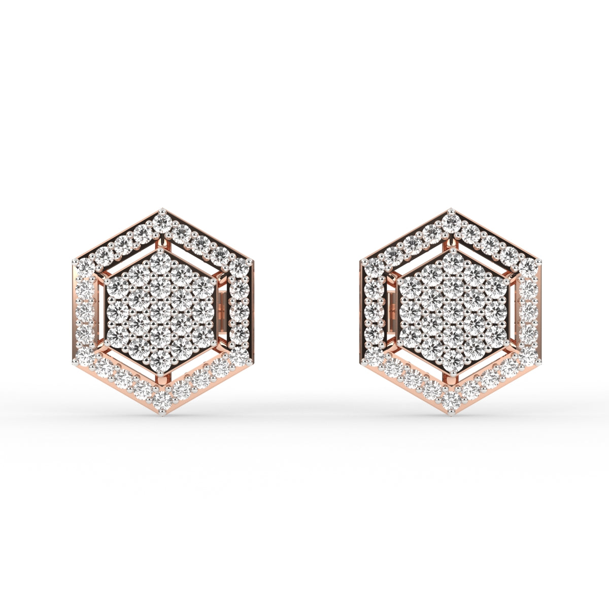 Classic Hexagon Shaped Round Diamond Halo Studs