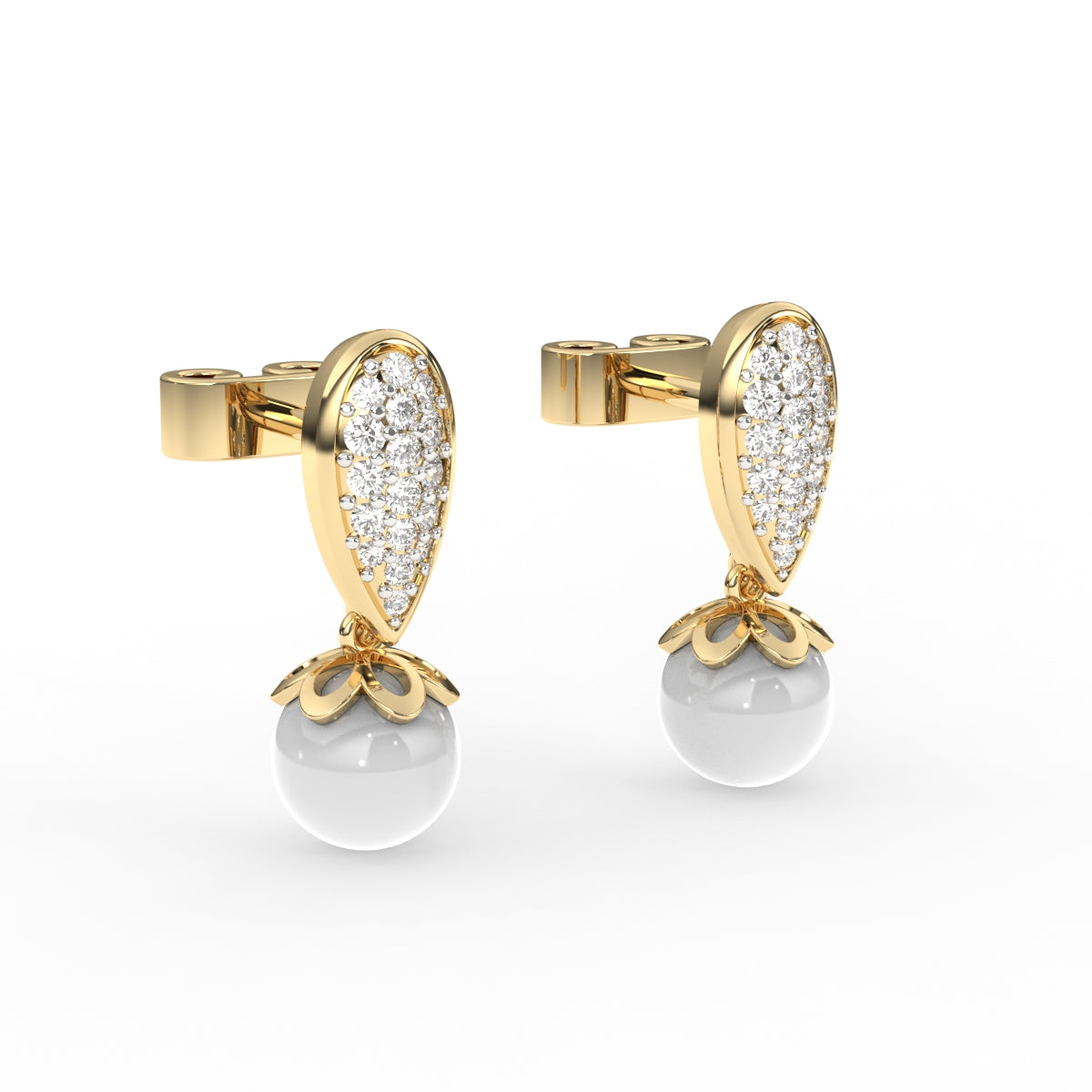 Designer Diamond and Pearl Drop Earrings