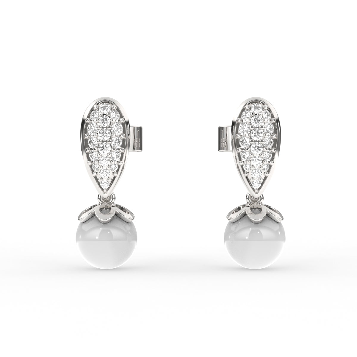 Designer Diamond and Pearl Drop Earrings